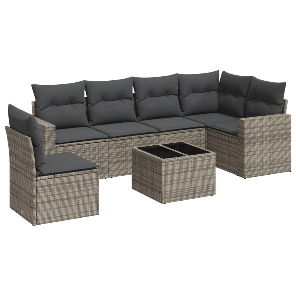7 Piece Garden Sofa Set with Cushions Grey Poly Rattan