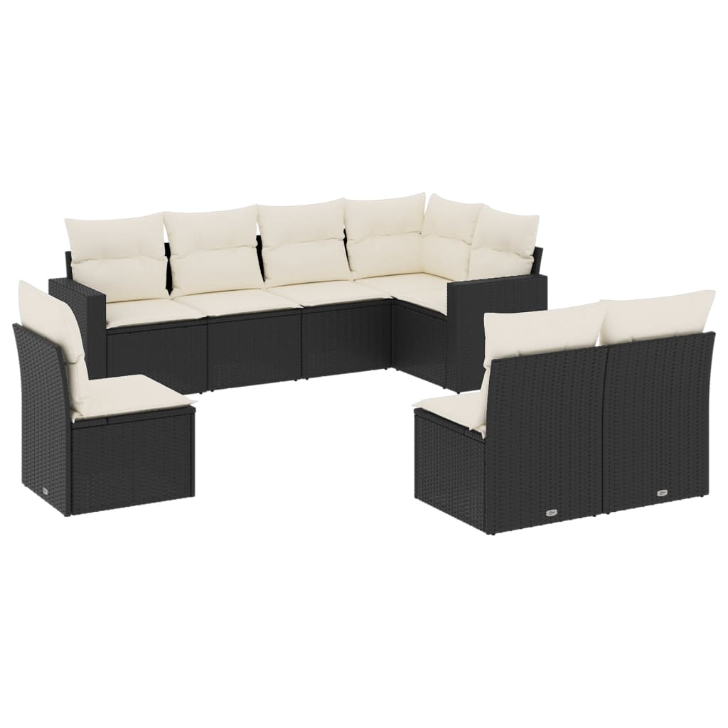 8 Piece Garden Sofa Set with Cushions Black Poly Rattan