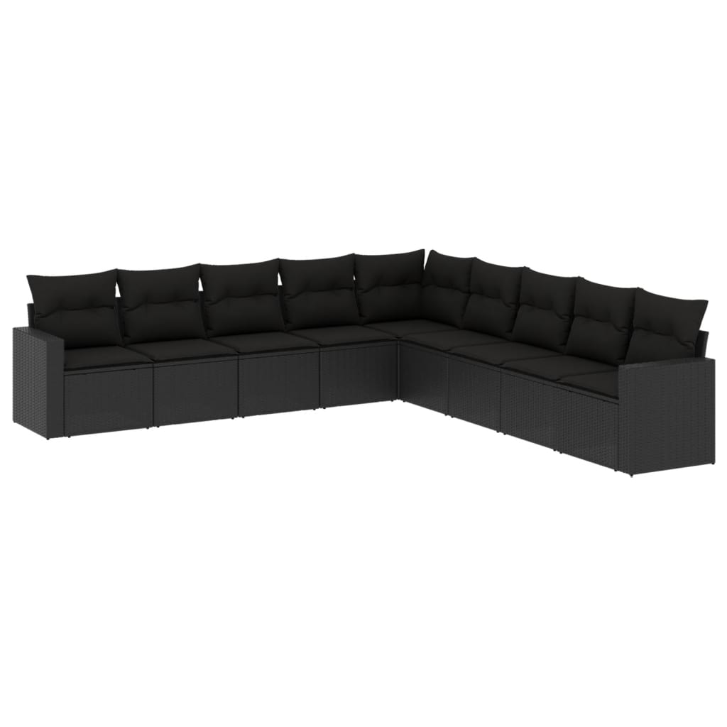 9 Piece Garden Sofa Set with Cushions Black Poly Rattan