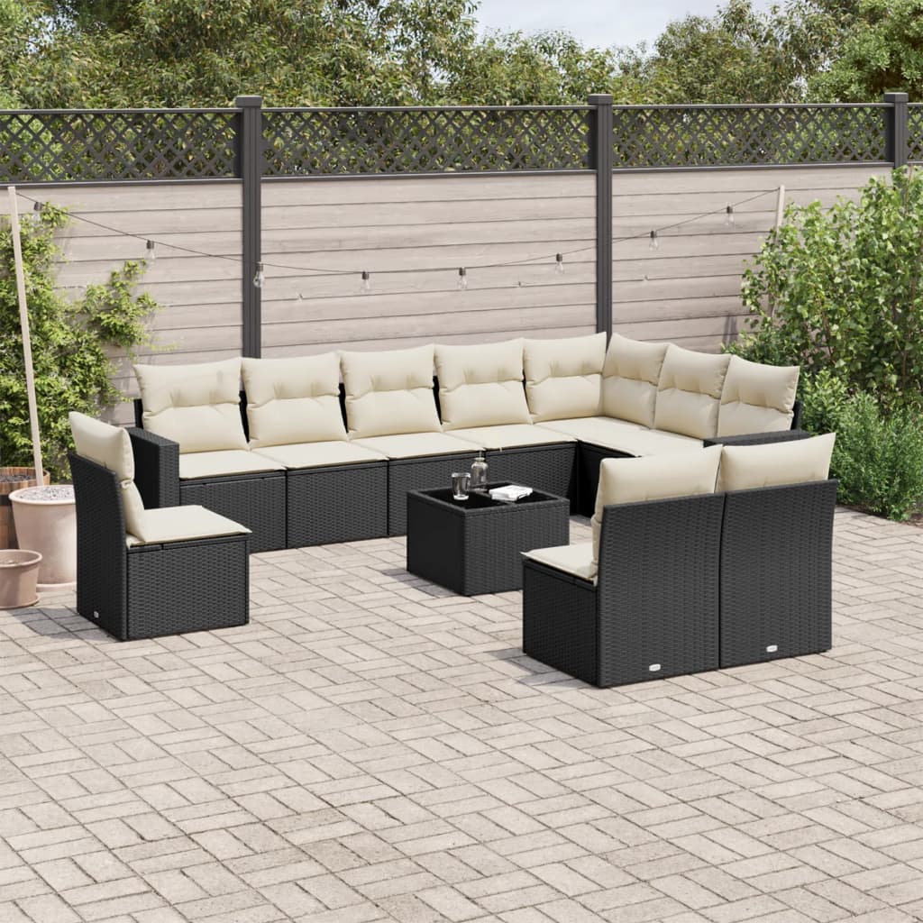 11 Piece Garden Sofa Set with Cushions Black Poly Rattan