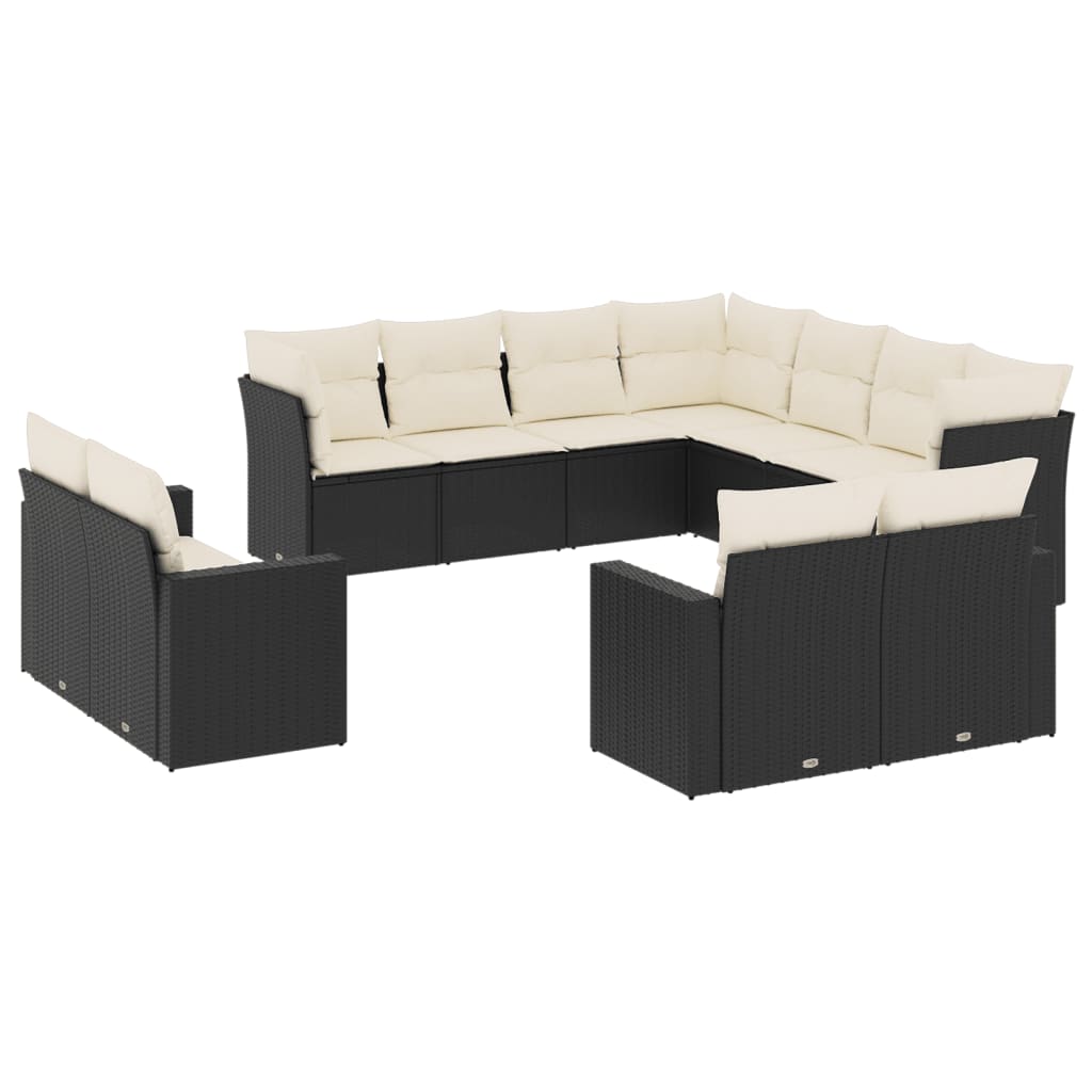 11 Piece Garden Sofa Set with Cushions Black Poly Rattan