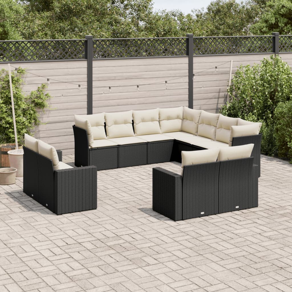 11 Piece Garden Sofa Set with Cushions Black Poly Rattan