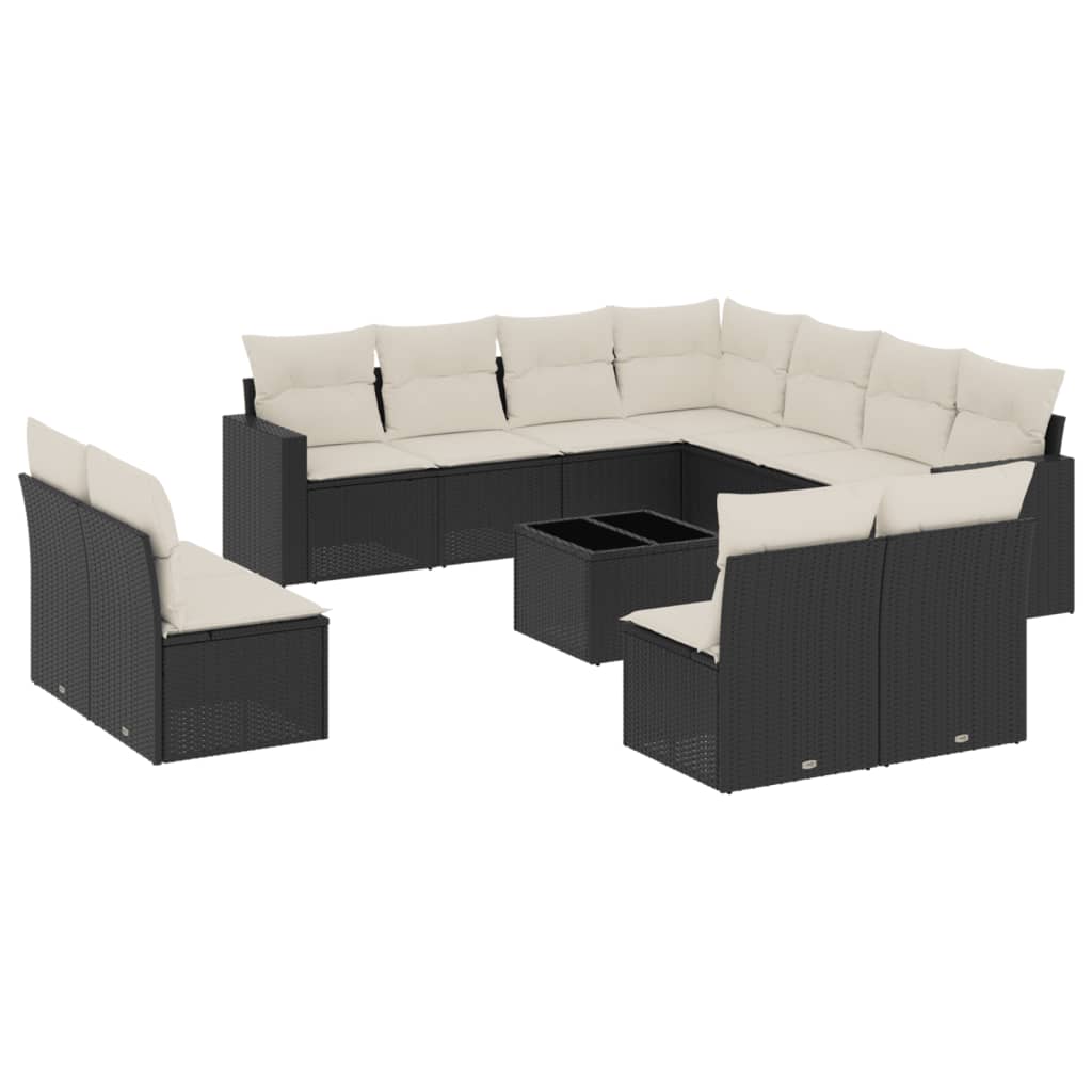 12 Piece Garden Sofa Set with Cushions Black Poly Rattan