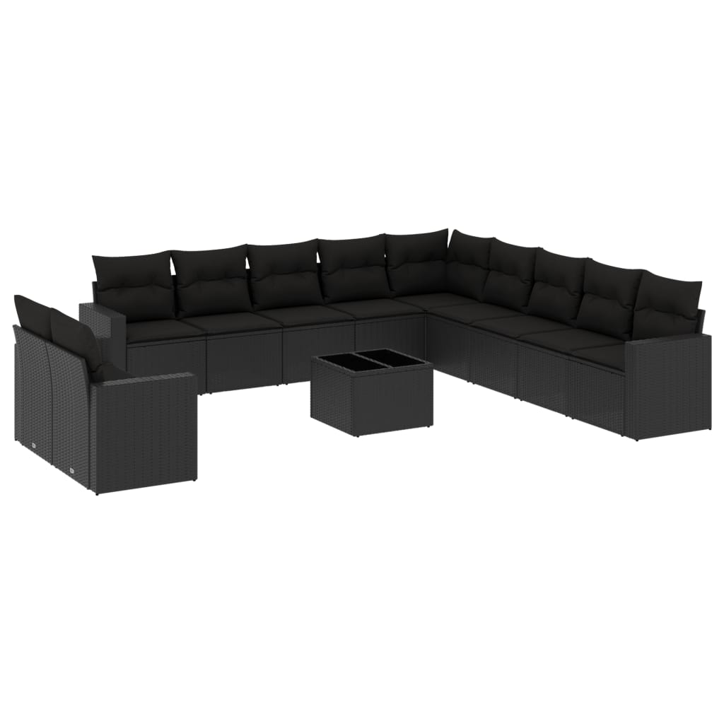 12 Piece Garden Sofa Set with Cushions Black Poly Rattan