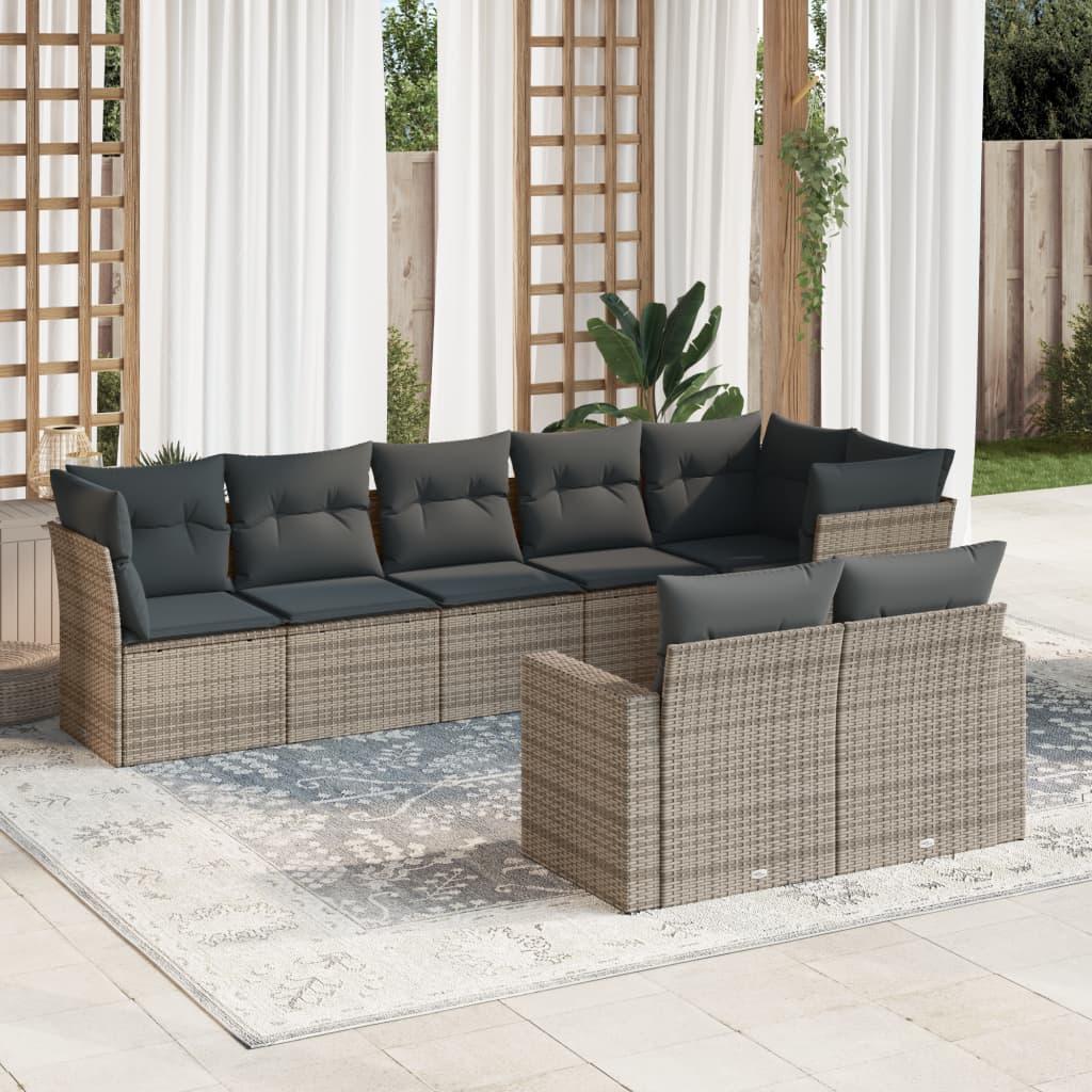 8 Piece Garden Sofa Set with Cushions Grey Poly Rattan