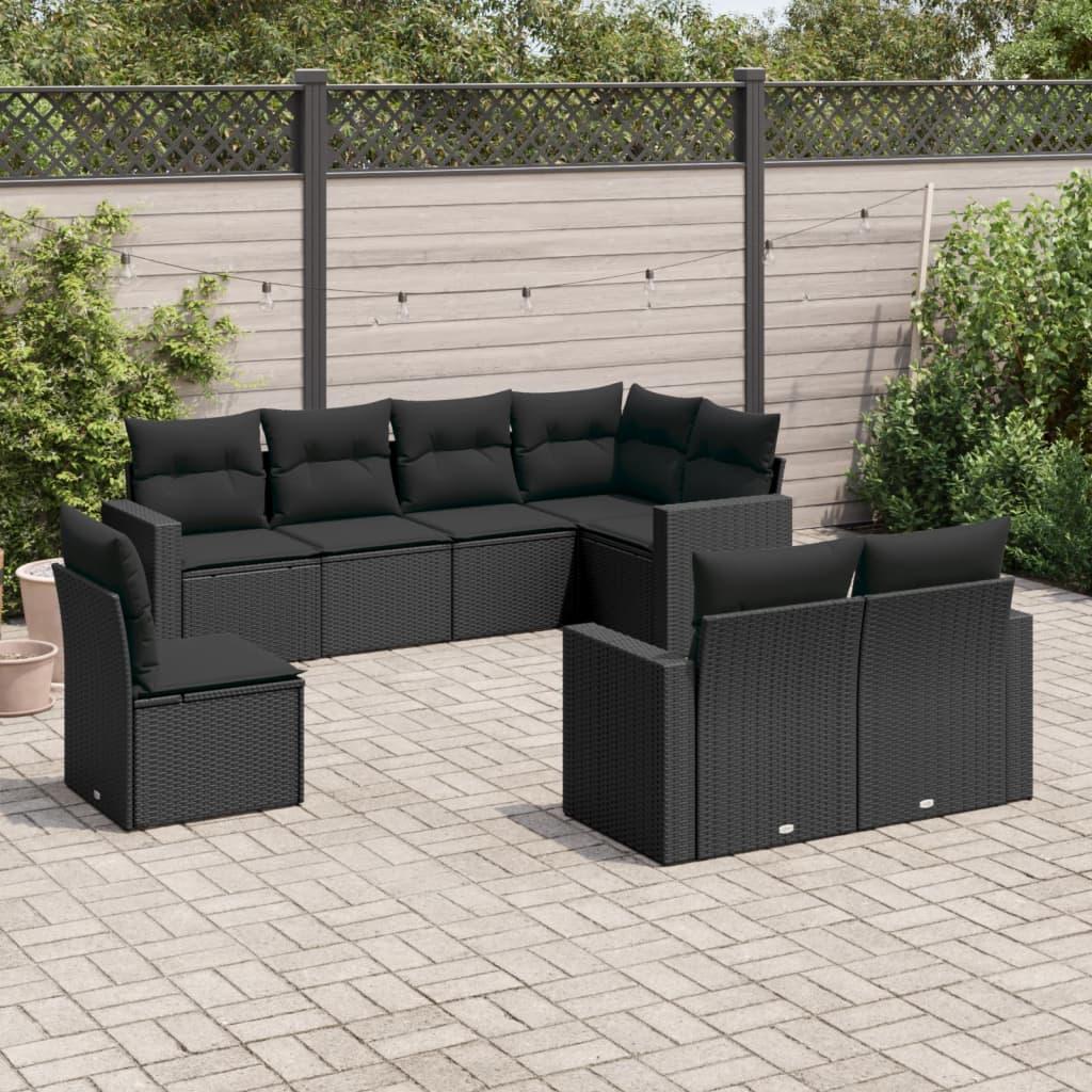 8 Piece Garden Sofa Set with Cushions Black Poly Rattan