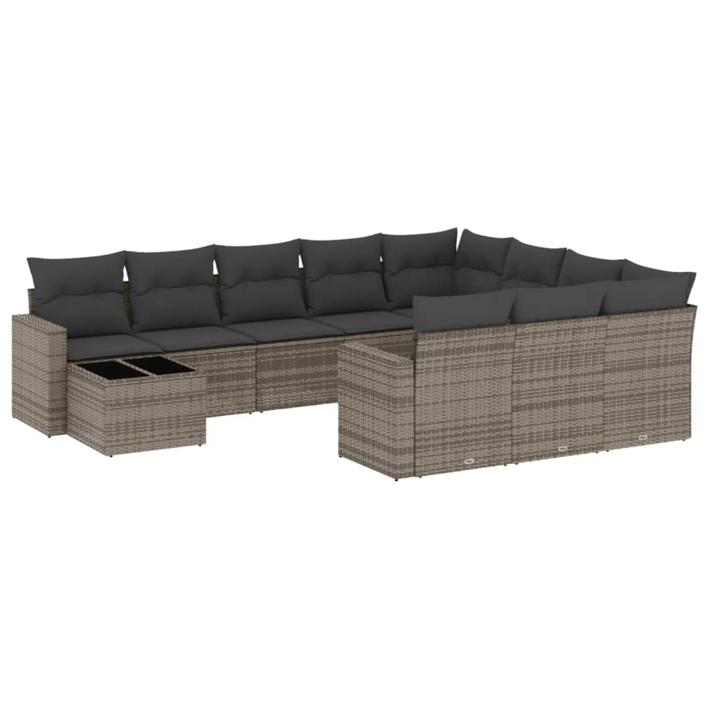 11 Piece Garden Sofa Set with Cushions Grey Poly Rattan