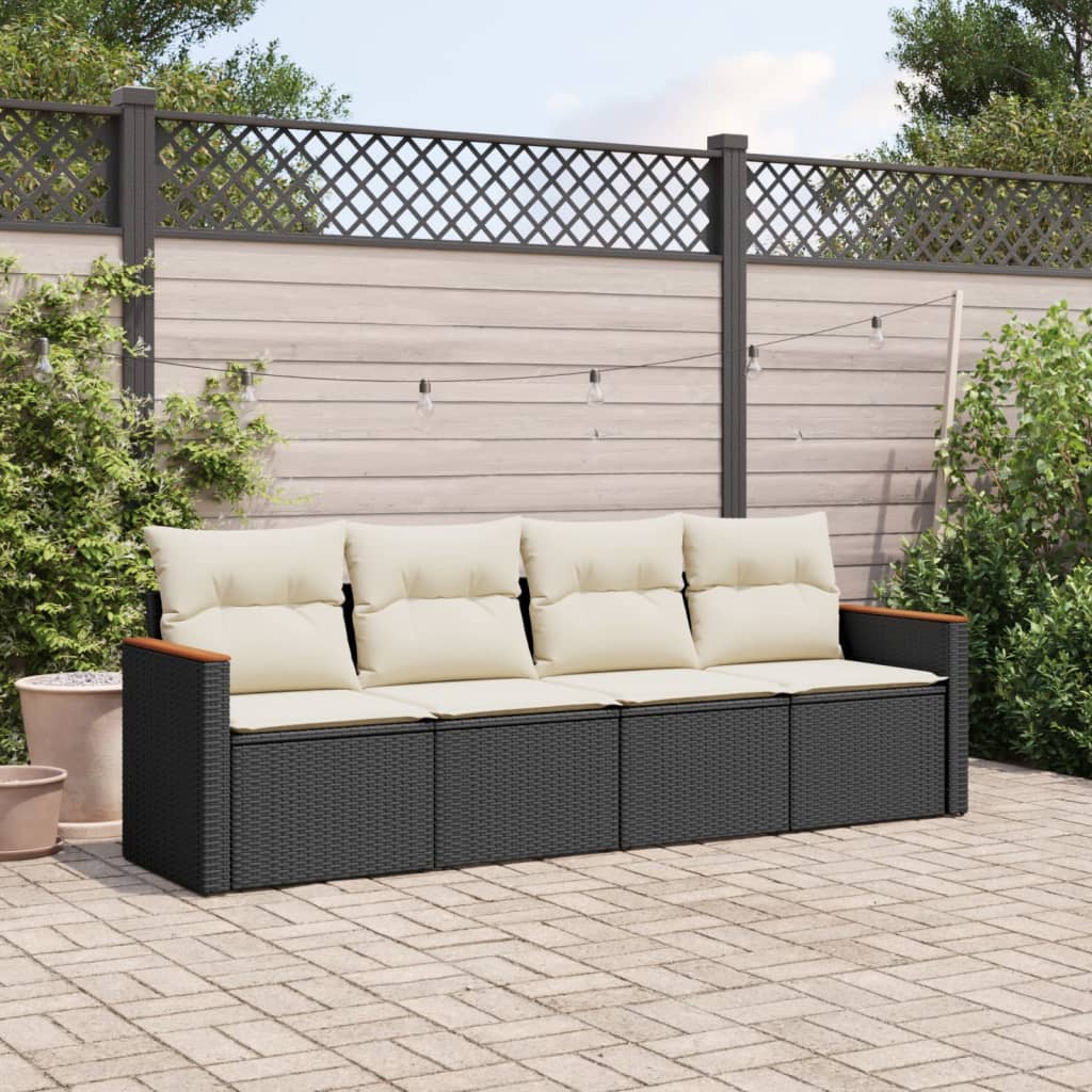 4 Piece Garden Sofa Set with Cushions Black Poly Rattan