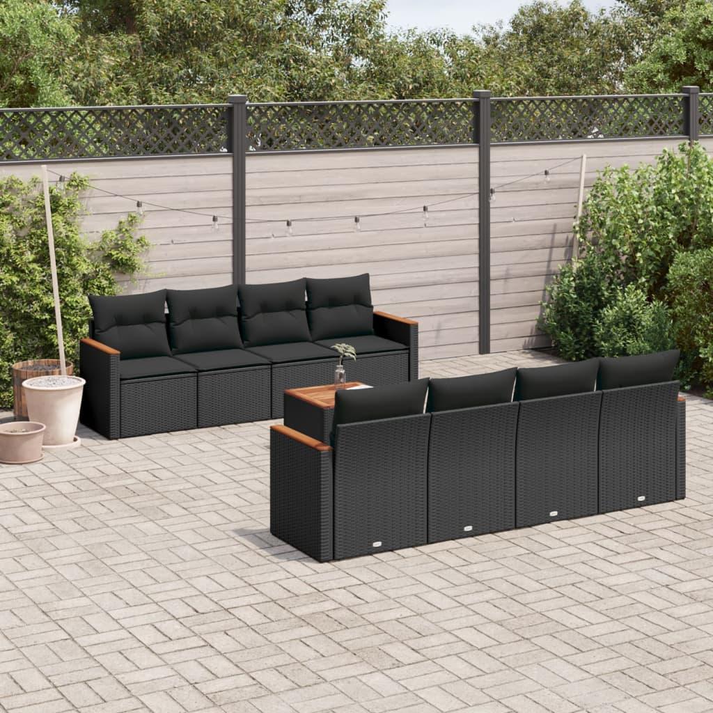 9 Piece Garden Sofa Set with Cushions Black Poly Rattan