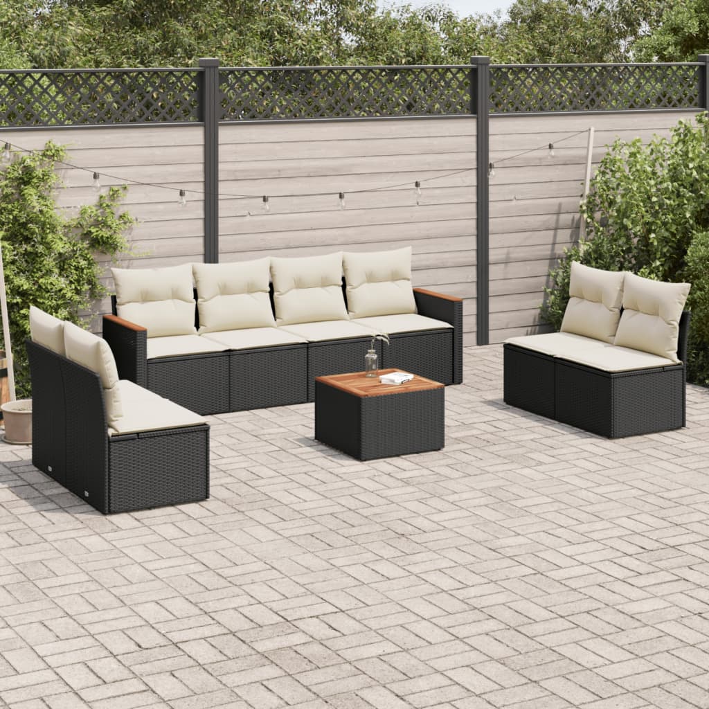 9 Piece Garden Sofa Set with Cushions Black Poly Rattan