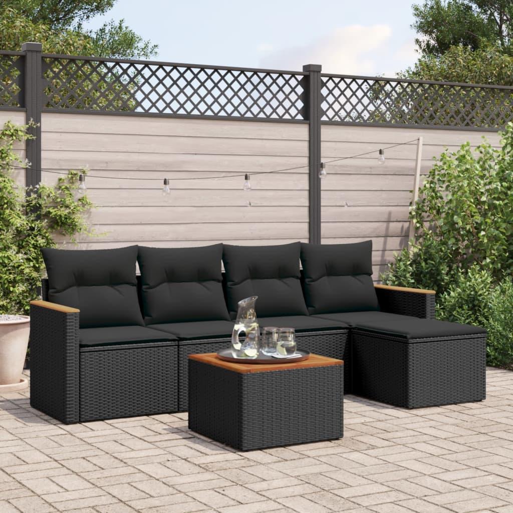 6 Piece Garden Sofa Set with Cushions Black Poly Rattan