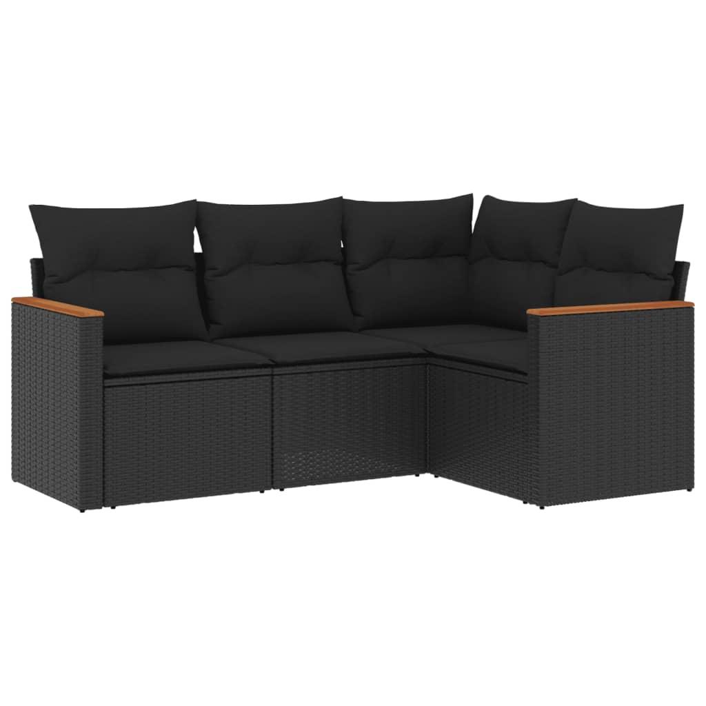 4 Piece Garden Sofa Set with Cushions Black Poly Rattan