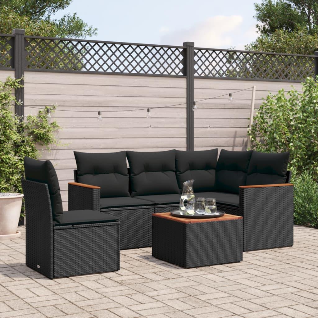 6 Piece Garden Sofa Set with Cushions Black Poly Rattan