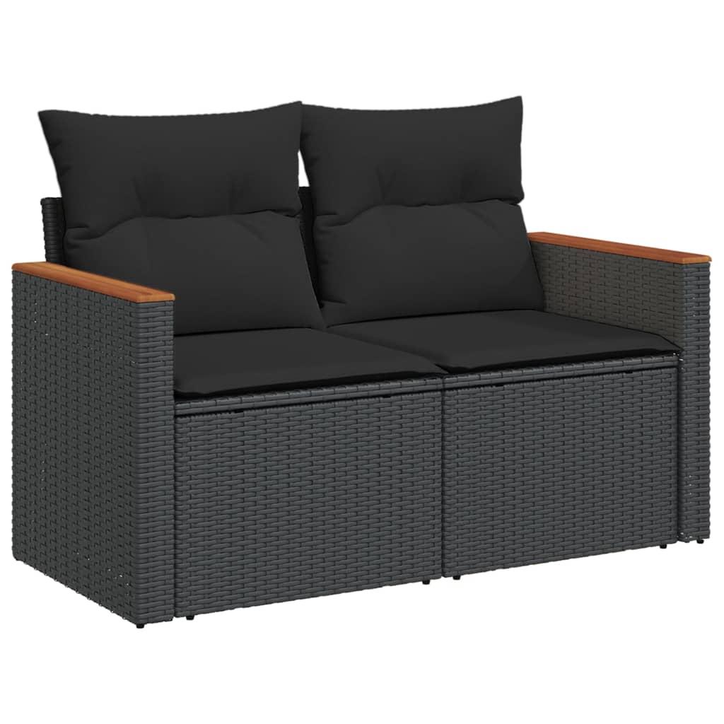 7 Piece Garden Sofa Set with Cushions Black Poly Rattan