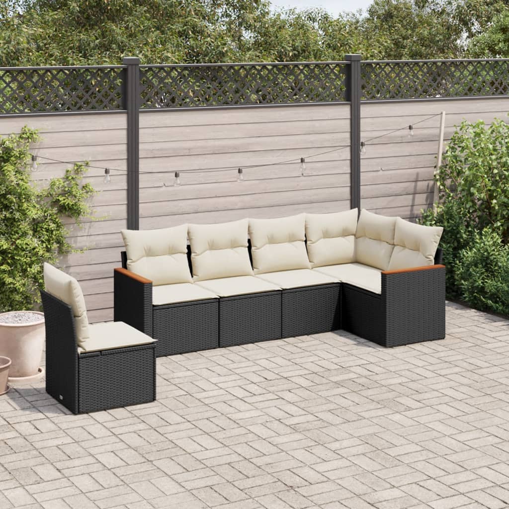 6 Piece Garden Sofa Set with Cushions Black Poly Rattan