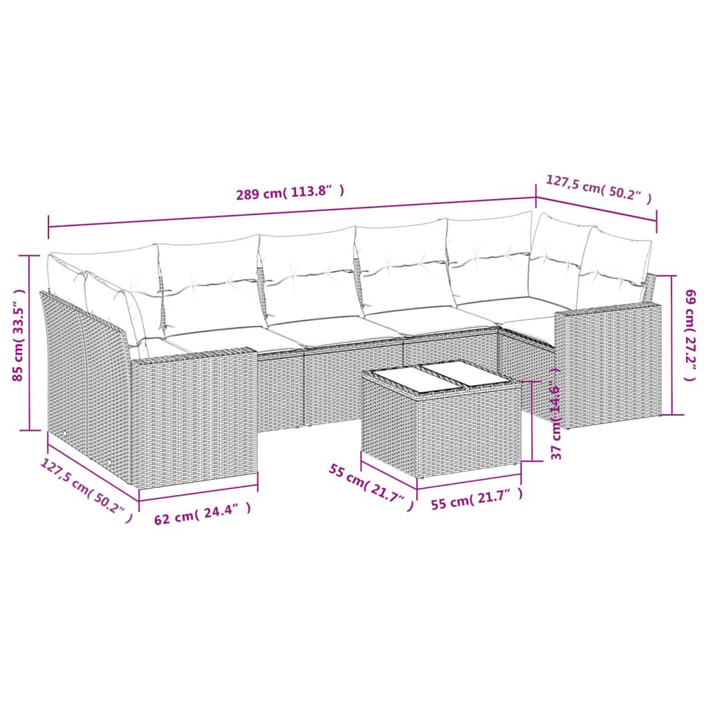 8 Piece Garden Sofa Set with Cushions Beige Poly Rattan