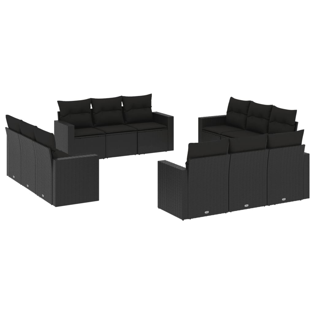 12 Piece Garden Sofa Set with Cushions Black Poly Rattan