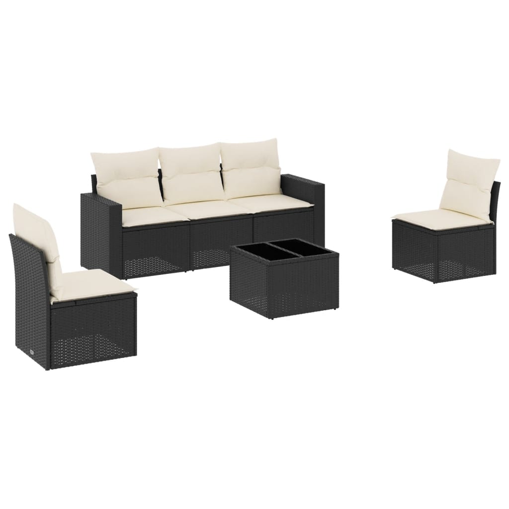 6 Piece Garden Sofa Set with Cushions Black Poly Rattan