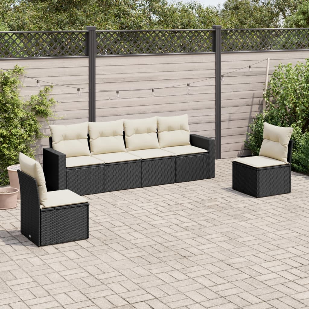 6 Piece Garden Sofa Set with Cushions Black Poly Rattan