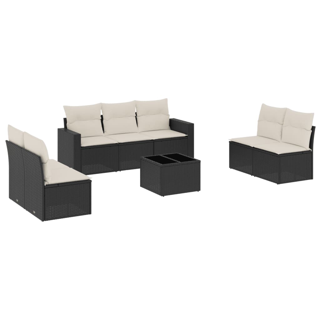 8 Piece Garden Sofa Set with Cushions Black Poly Rattan