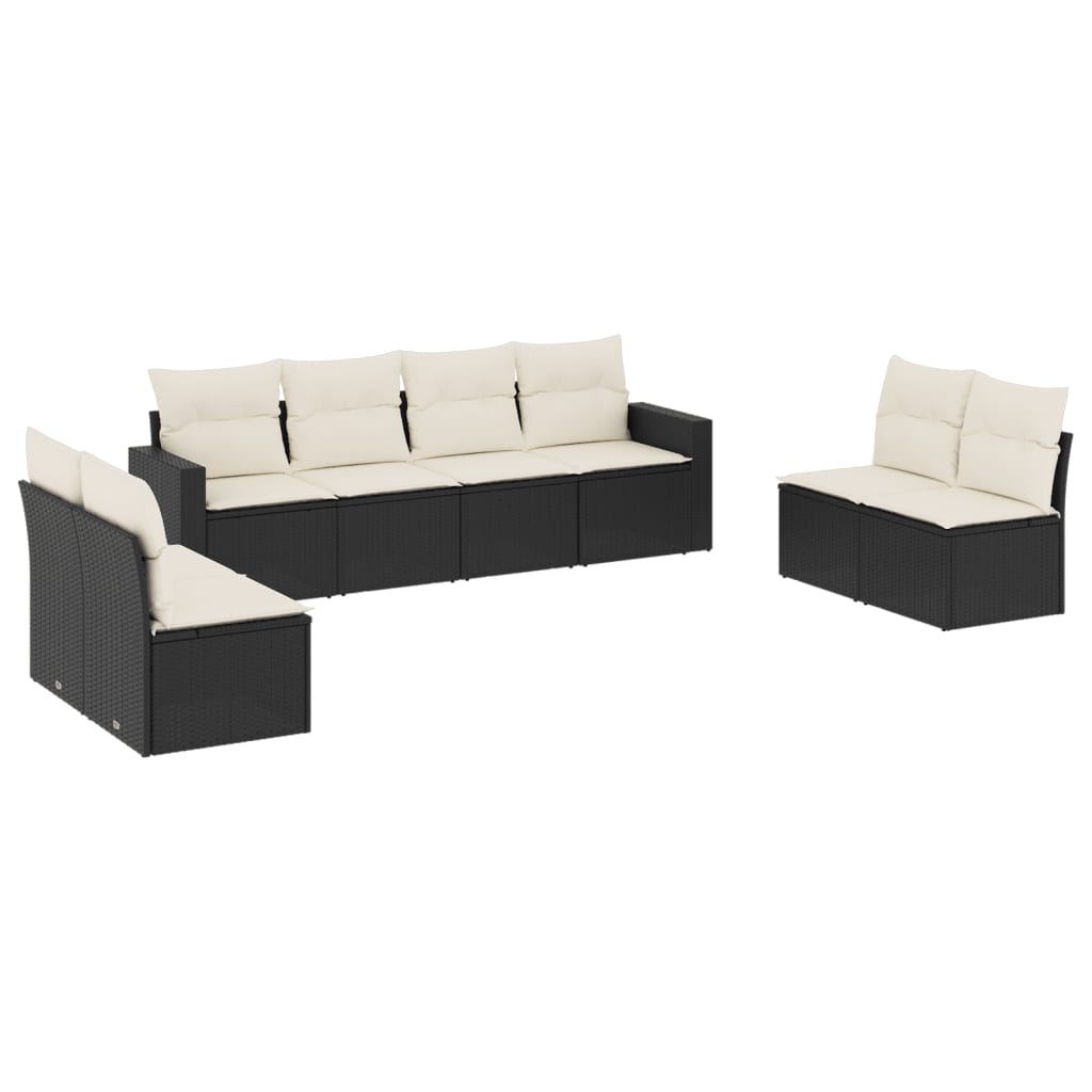 8 Piece Garden Sofa Set with Cushions Black Poly Rattan