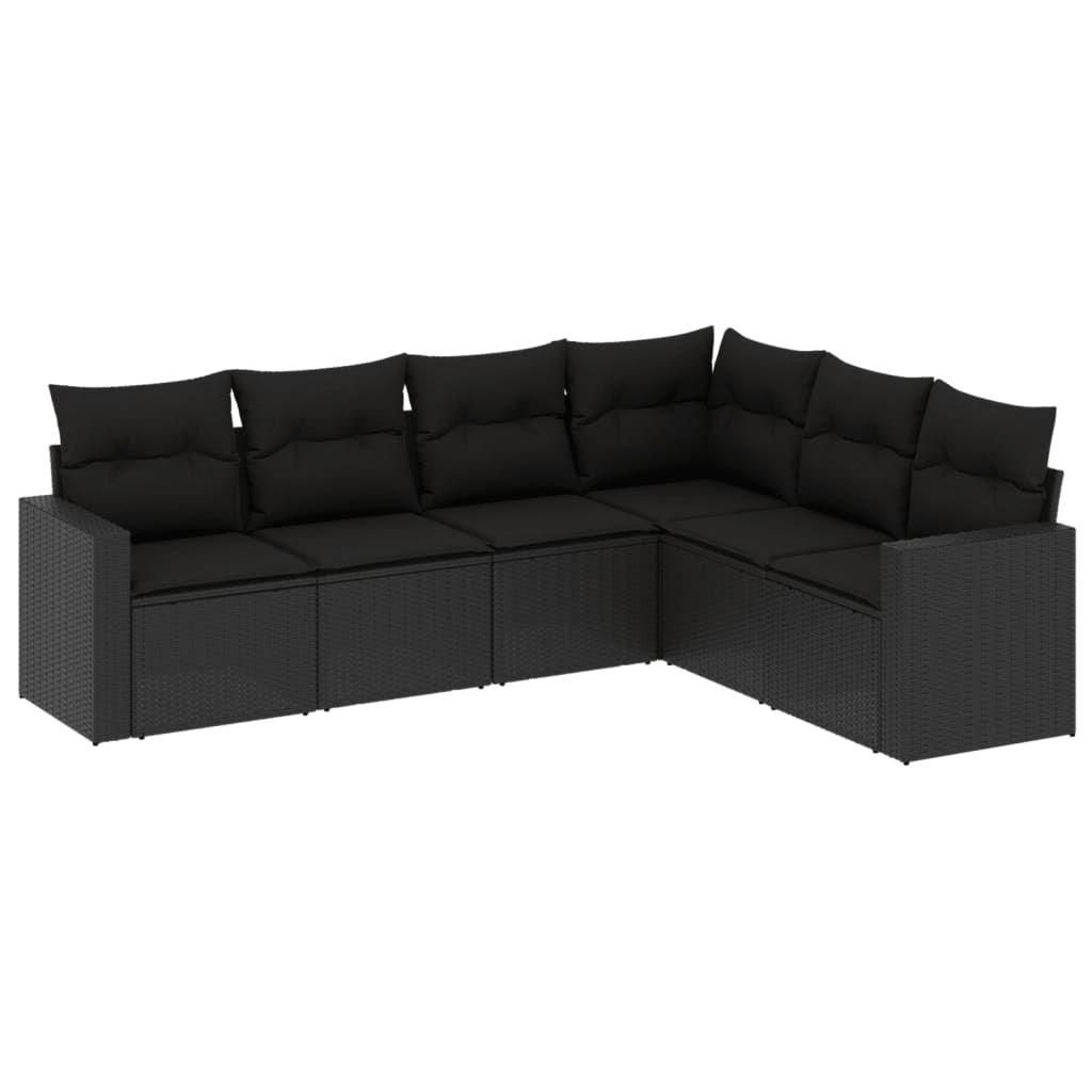 6 Piece Garden Sofa Set with Cushions Black Poly Rattan