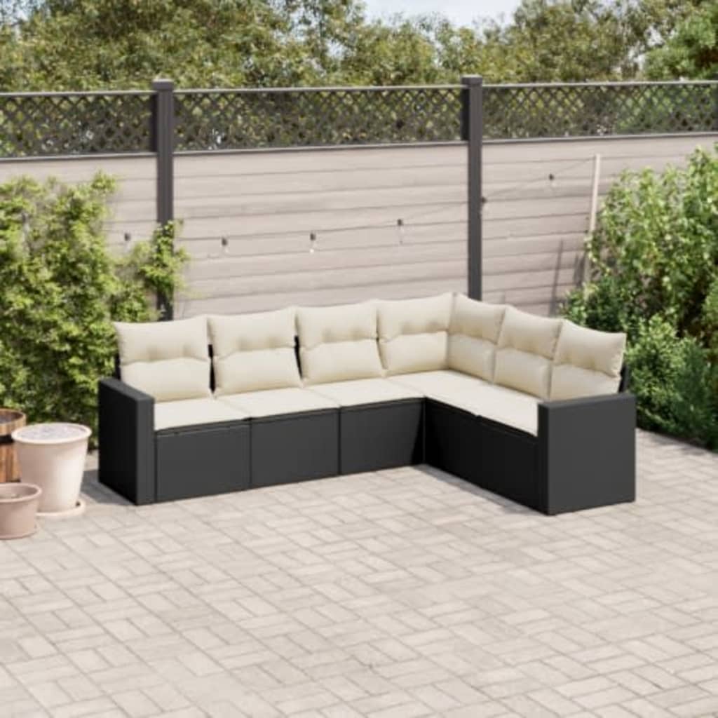 6 Piece Garden Sofa Set with Cushions Black Poly Rattan