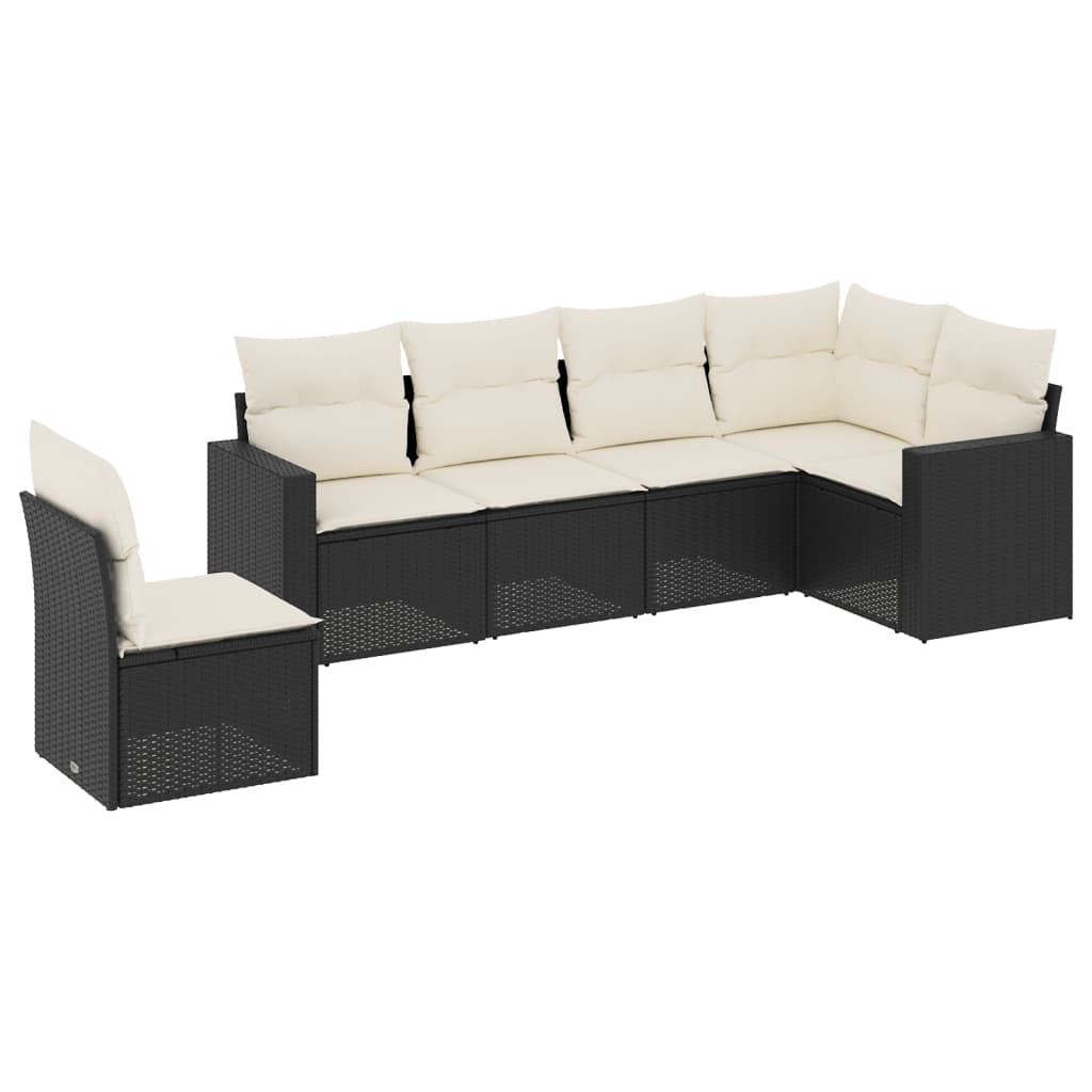 6 Piece Garden Sofa Set with Cushions Black Poly Rattan