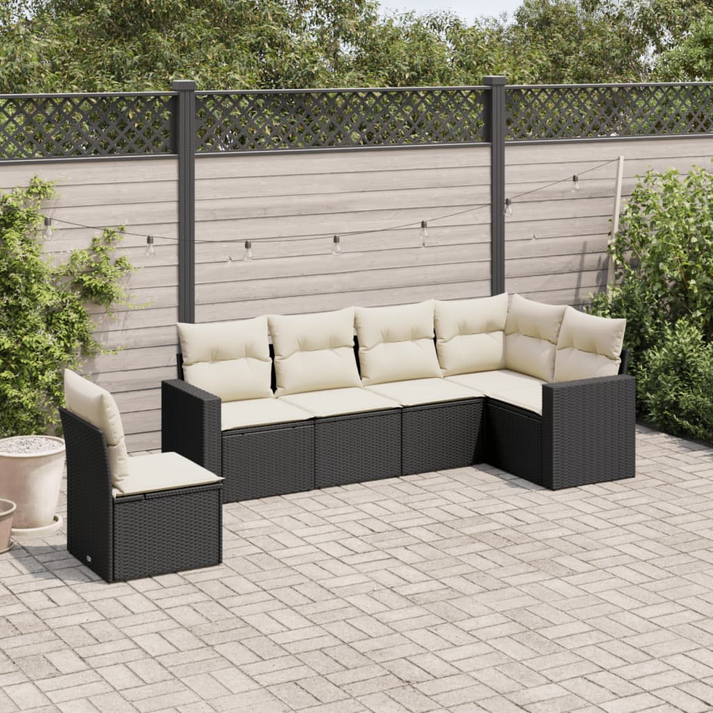 6 Piece Garden Sofa Set with Cushions Black Poly Rattan