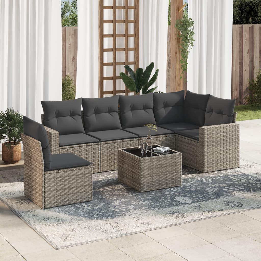 7 Piece Garden Sofa Set with Cushions Grey Poly Rattan