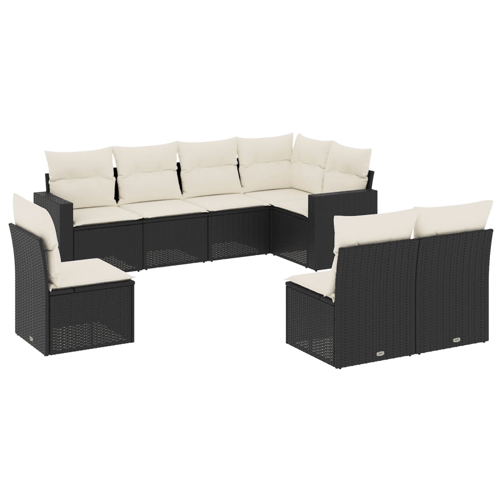 8 Piece Garden Sofa Set with Cushions Black Poly Rattan