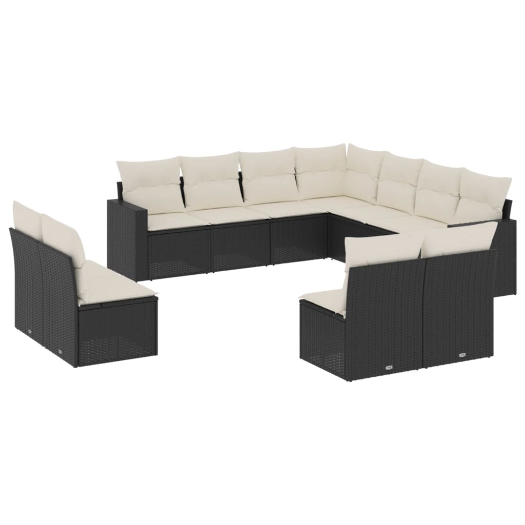 11 Piece Garden Sofa Set with Cushions Black Poly Rattan