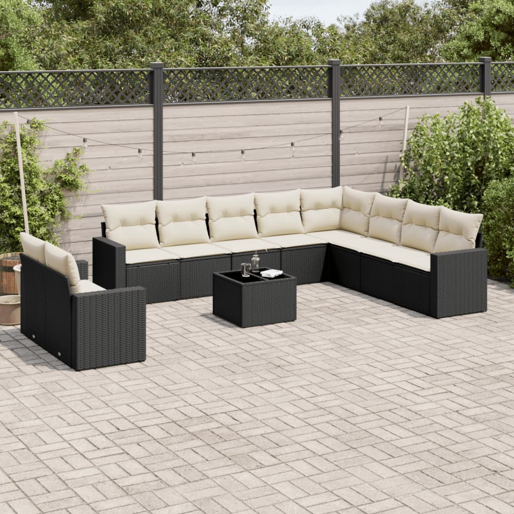 11 Piece Garden Sofa Set with Cushions Black Poly Rattan