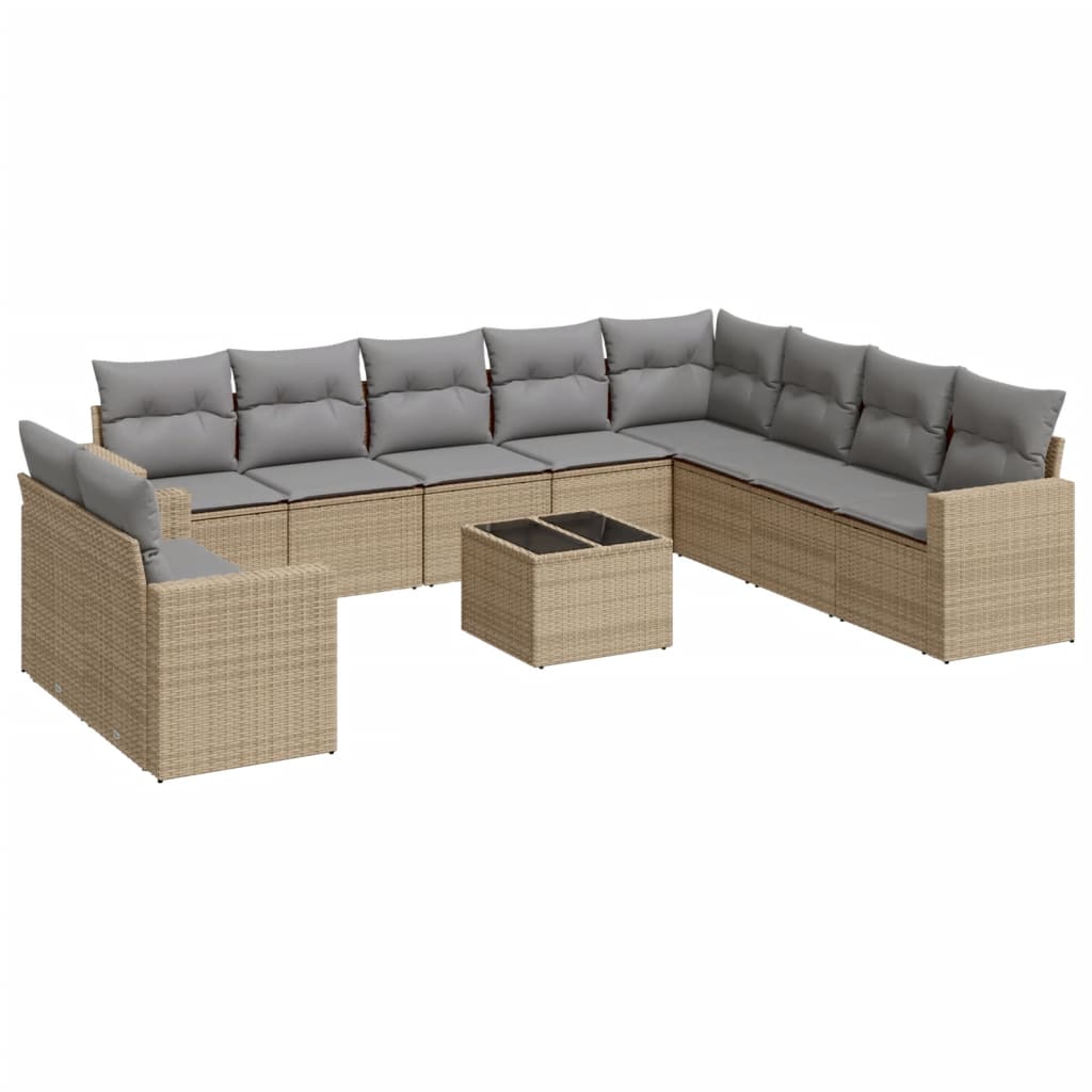 11 Piece Garden Sofa Set with Cushions Beige Poly Rattan