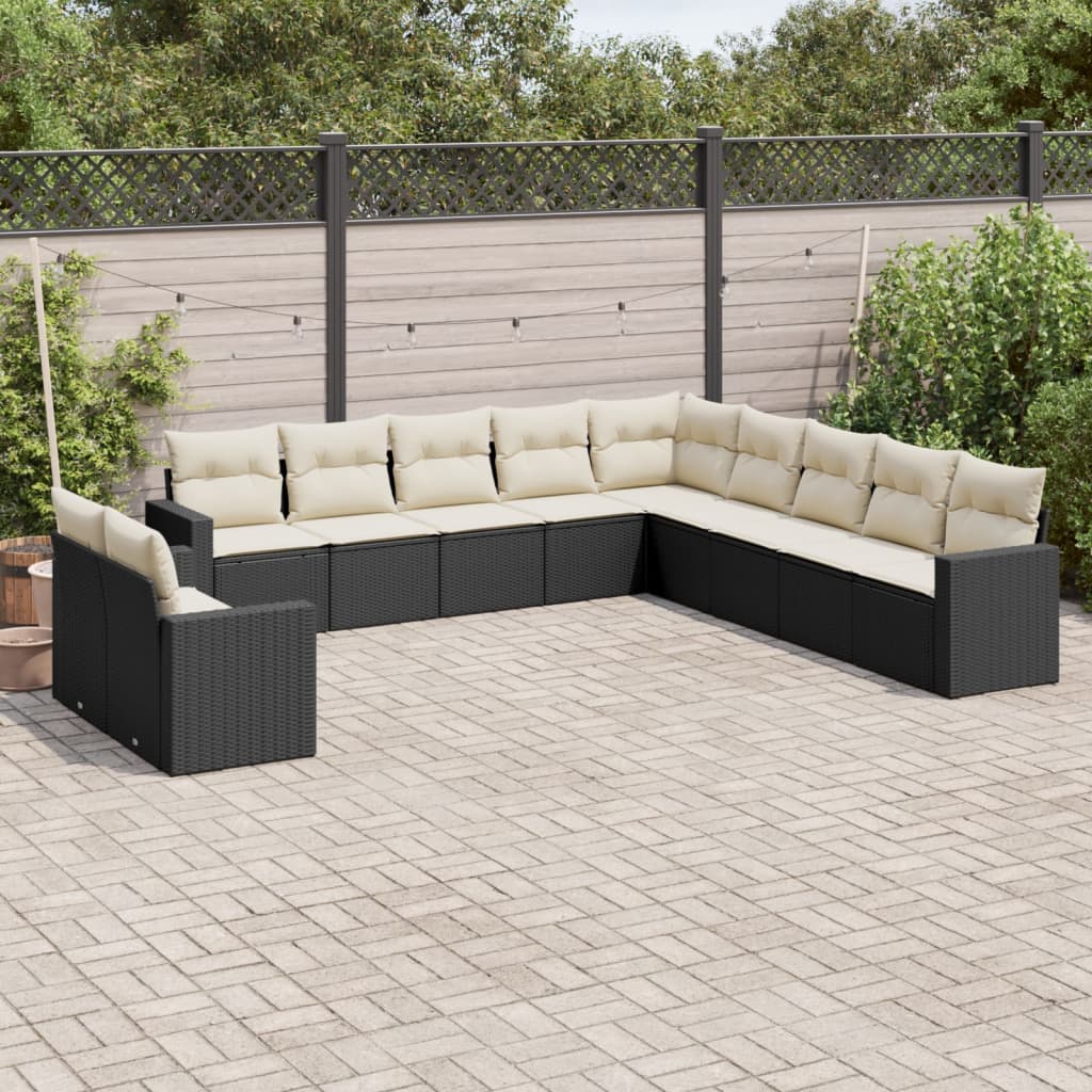 11 Piece Garden Sofa Set with Cushions Black Poly Rattan