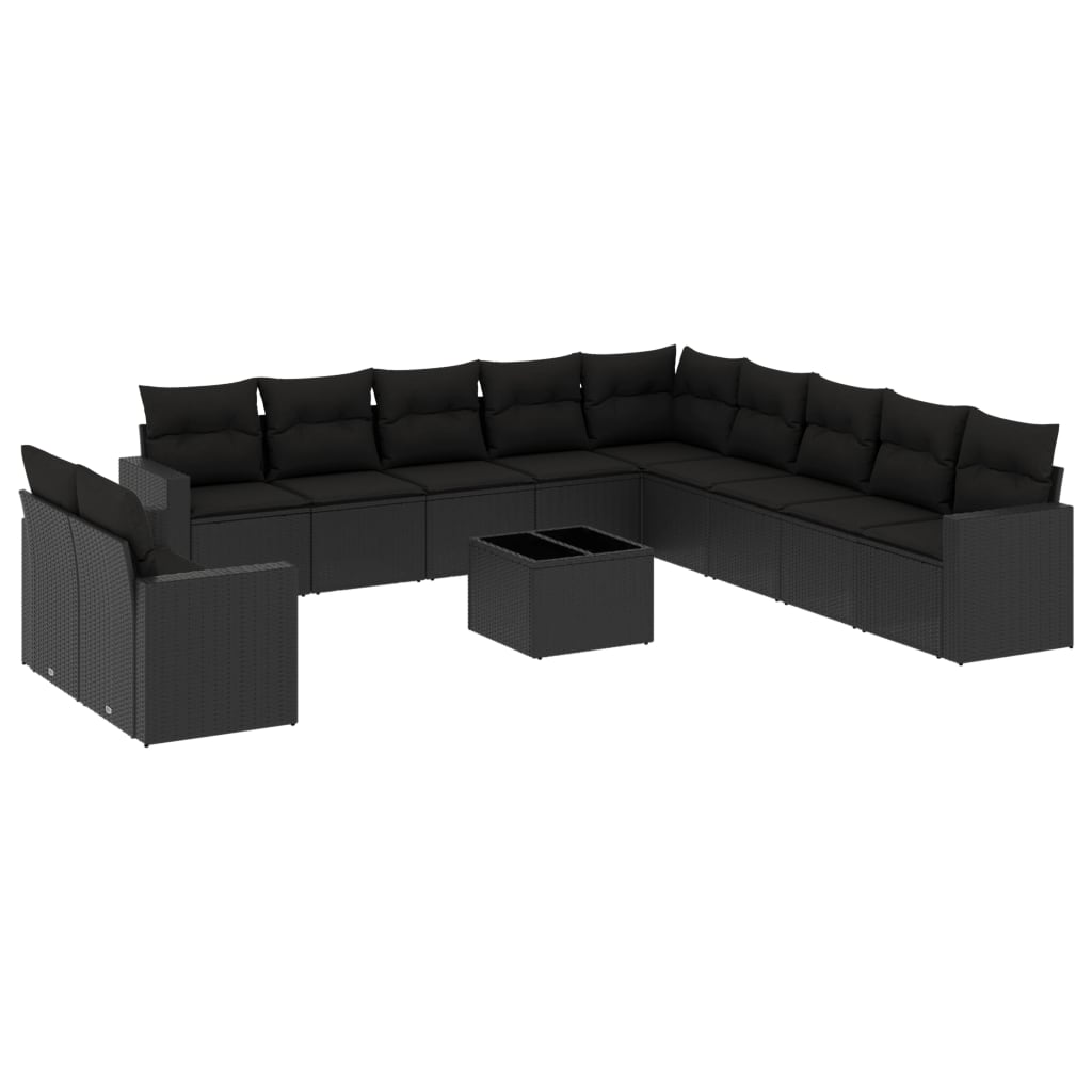 12 Piece Garden Sofa Set with Cushions Black Poly Rattan
