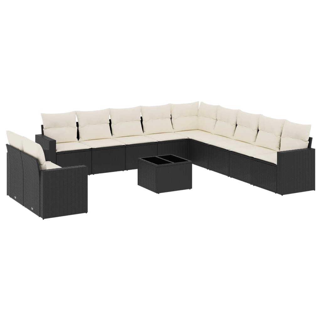 12 Piece Garden Sofa Set with Cushions Black Poly Rattan