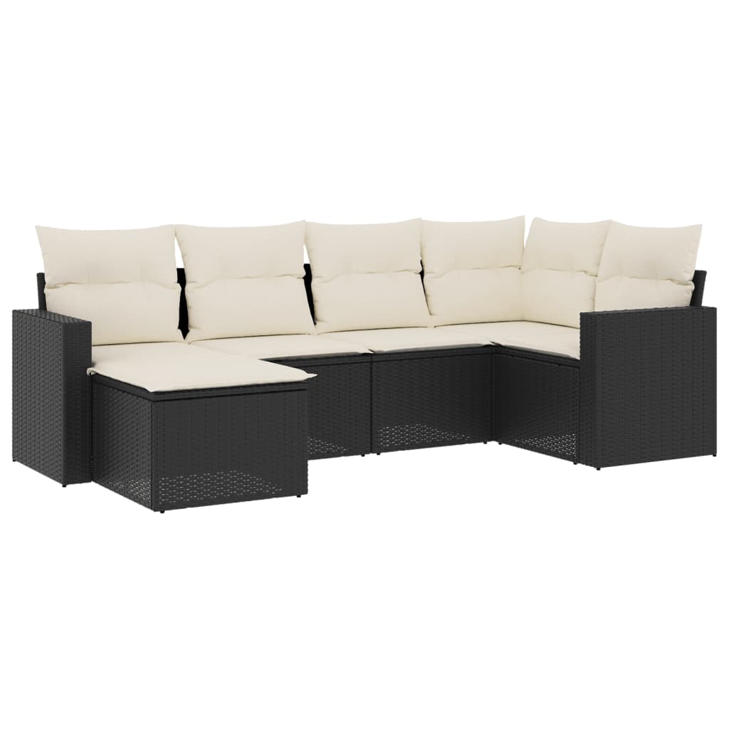 6 Piece Garden Sofa Set with Cushions Black Poly Rattan