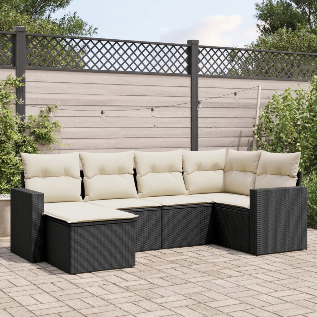 6 Piece Garden Sofa Set with Cushions Black Poly Rattan