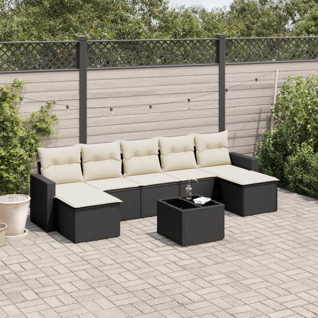 8 Piece Garden Sofa Set with Cushions Black Poly Rattan