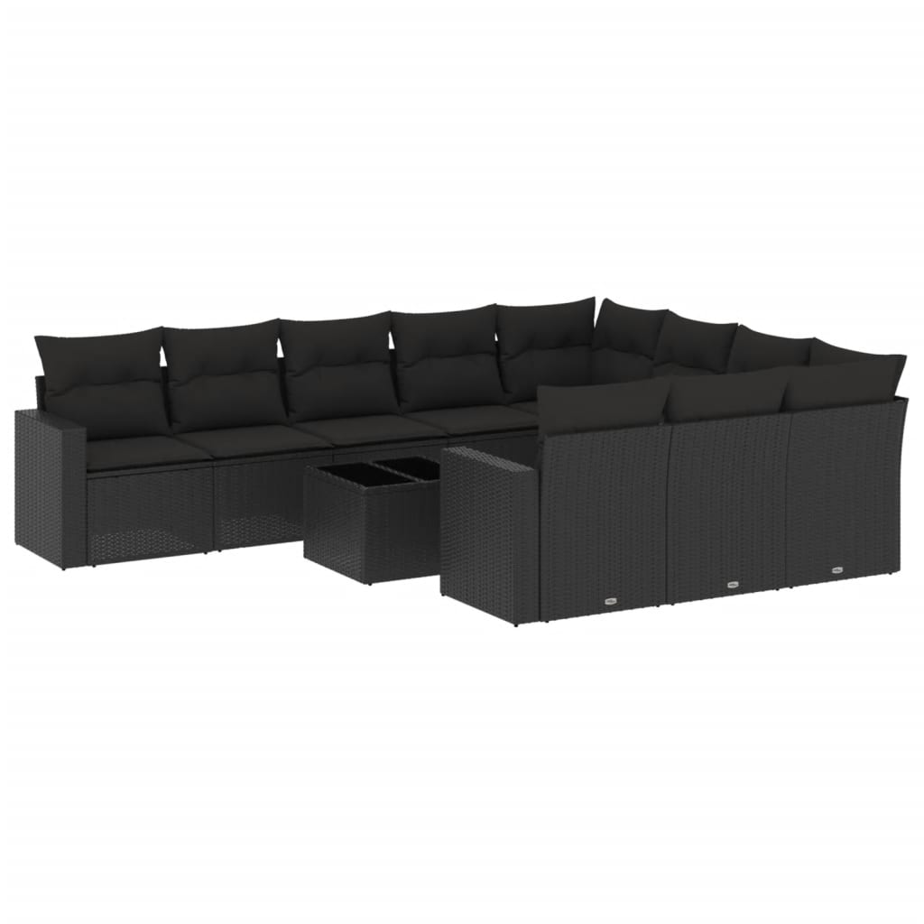 11 Piece Garden Sofa Set with Cushions Black Poly Rattan