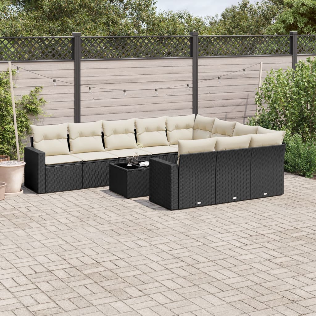 11 Piece Garden Sofa Set with Cushions Black Poly Rattan