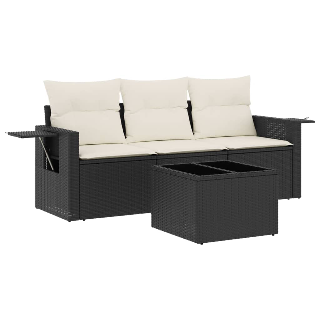 4 Piece Garden Sofa Set with Cushions Black Poly Rattan