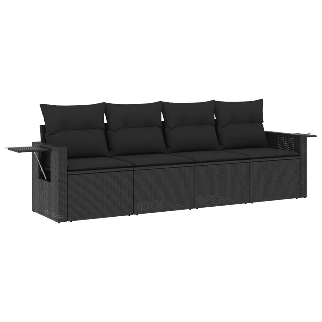 4 Piece Garden Sofa Set with Cushions Black Poly Rattan