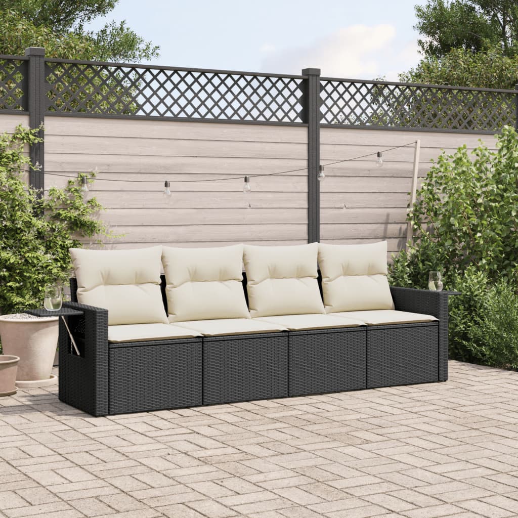 4 Piece Garden Sofa Set with Cushions Black Poly Rattan