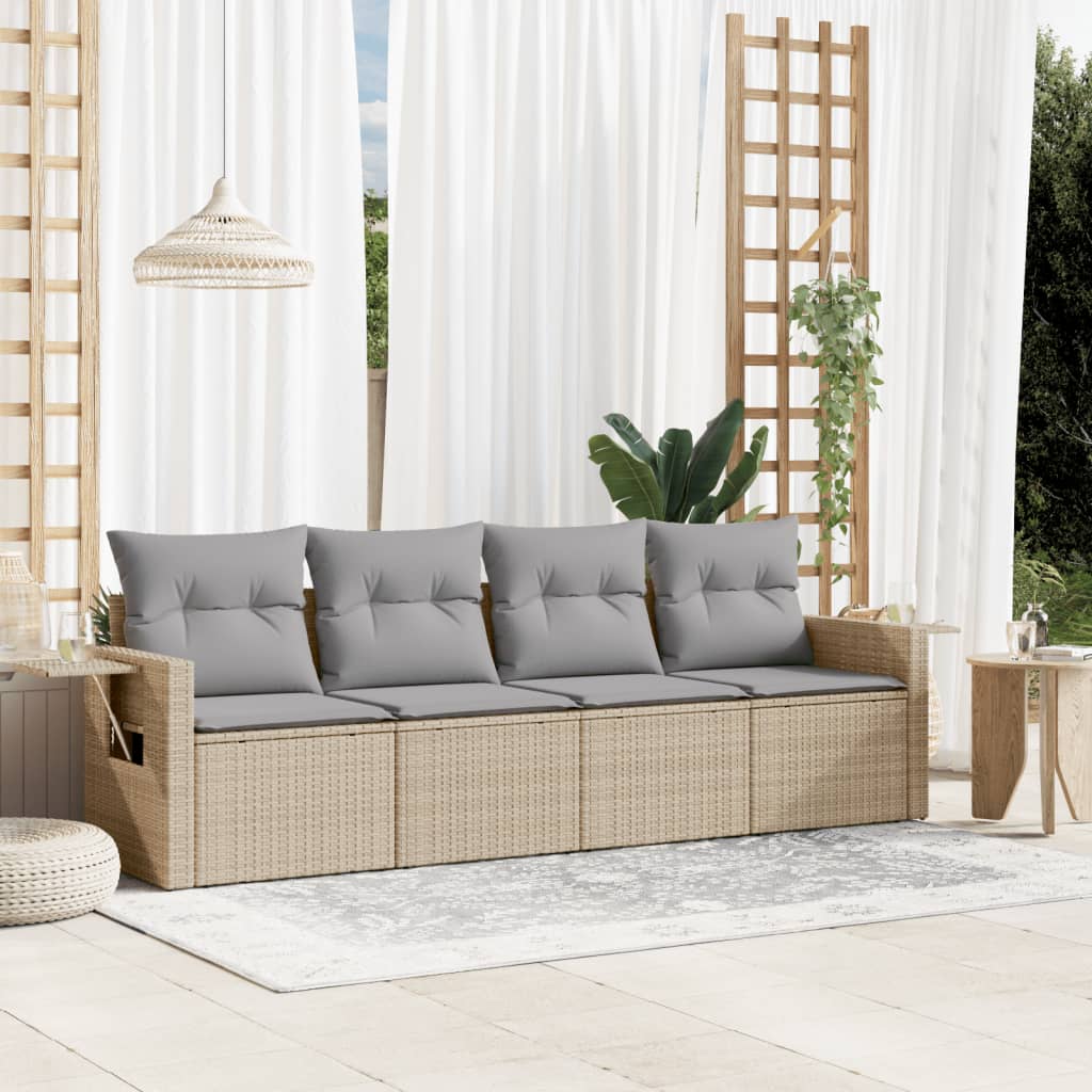 4 Piece Garden Sofa Set with Cushions Beige Poly Rattan