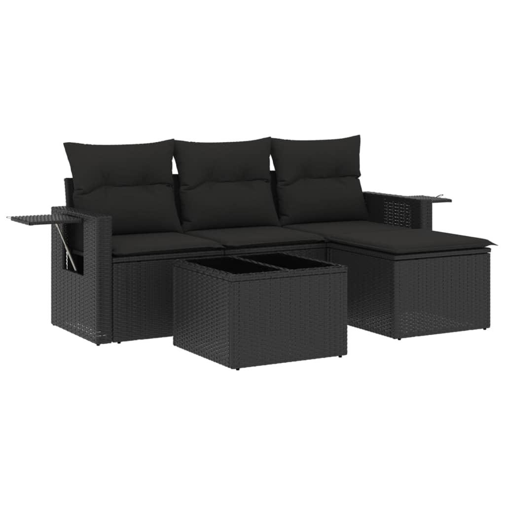 4 Piece Garden Sofa Set with Cushions Black Poly Rattan