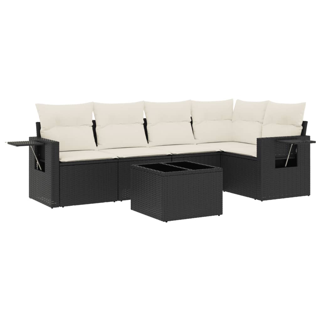 6 Piece Garden Sofa Set with Cushions Black Poly Rattan