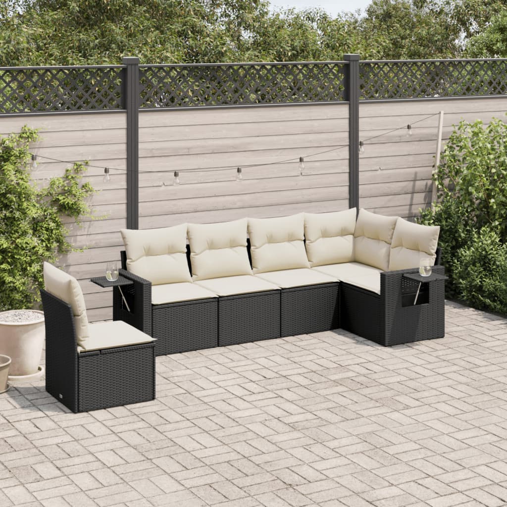 6 Piece Garden Sofa Set with Cushions Black Poly Rattan