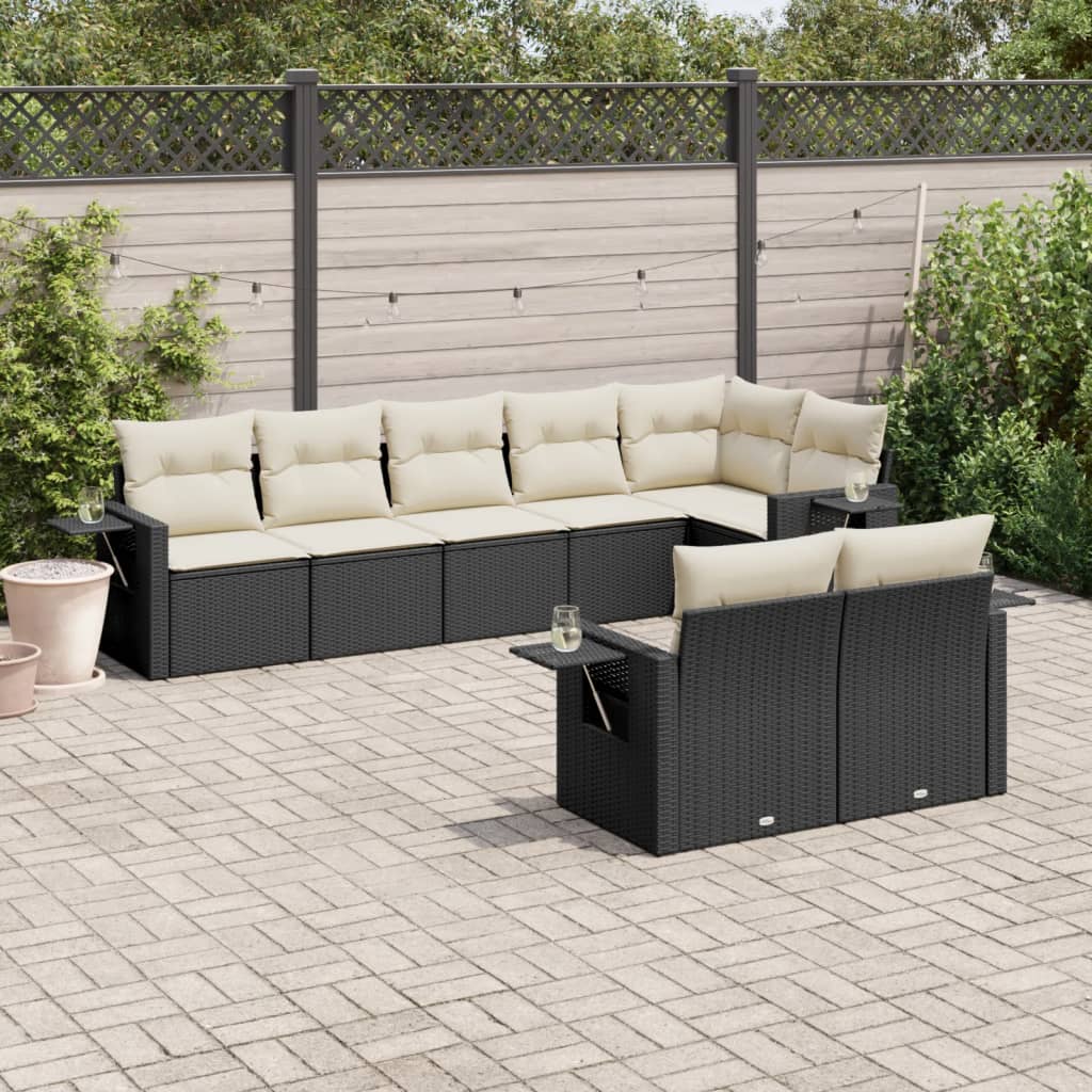 8 Piece Garden Sofa Set with Cushions Black Poly Rattan